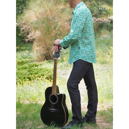 chemise vintage homme motif vert manches longues