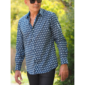 chemise fantaisie bleu marine homme imprimé all over