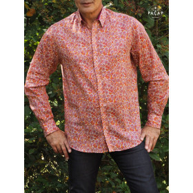 chemise rose coton imprimé liberty marguerites homme