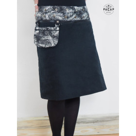 jupe d'hiver longue pour femme ceinture zip transformable en velours boutonnée