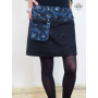 jupe courte noire originale portefeuille réversible motif ethnique ceinture large sacoche clipsée