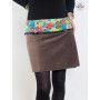 Jupe zippée courte côtelée réversible velours marron et coton imprimé fleurs multicolores femme