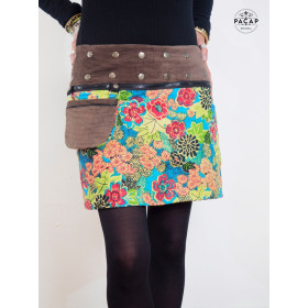 jupe transformable courte coupe droite ceinture amovible bouton pression sacoche assortie femme