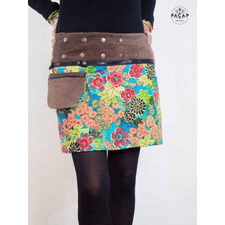 jupe transformable courte coupe droite ceinture amovible bouton pression sacoche assortie femme