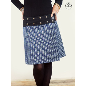 jupe portefeuille trapèze bleue velours femme