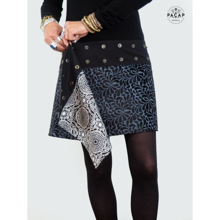 jupe réversible noire courte velours femme