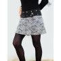 Jupe noire trapèze portefeuille fendue taille unique ceinture bouton pression femme