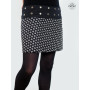 jupe courte noire droite imprimée ceinture bouton pression femme