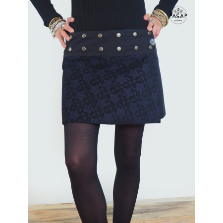 mini jupe noire portefeuille velours femme