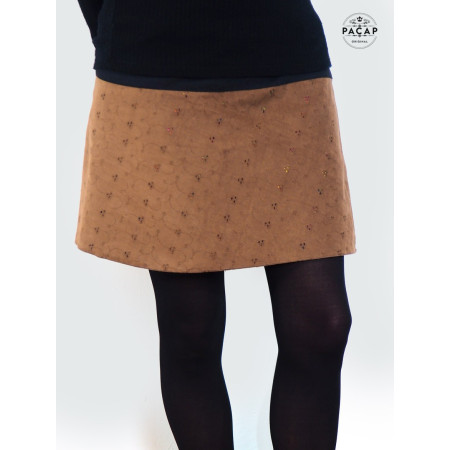 jupe portefeuille marron velours femme