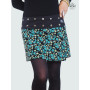 jupe trapèze courte fleurs velours ceinture bouton pression femme