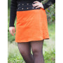 jupe trapèze velours orange, jupe fendue, jupe ouverte, jupe ouverte, jupe asymetrique, jupe a bouton pression