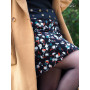 Jupe velours noir imprimé floral jupe portefeuille à fleurs, jupe Jupe droite Femme ceinture boutonnée