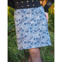 Jupe bleue réversible motif fleuri coupe droite ajustable mutlti taille unique femme longueur genoux