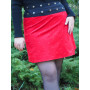 Jupe genoux rouge en velours imprimé a pois blanc, jupe portefeuille femme, jupe droite, jupe a boutons