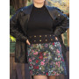 Jupe droite coton noir fleuri, jupe ceinture bouton pression, jupe femme, jupe pas chere, jupe grossiste france