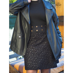 Jupe noire à pois réversible velours imprimé argentée pailletée, jupe chic, jupe gothique, jupe wrap