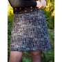 Jupe longue noire et blanche coton imprimé rétro coupe portefeuille Jupe tube fendue boutonnée Taille Ajustable