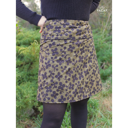 Jupe ceinture marron, jupe coton imprimé, jupe enveloppante à fleurs, jupe wrap, jupe tulipe, jupe droite, jupe taille reglable,