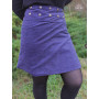 jupe bleue tissu chaud, jupe reversible femme, jupe velours bleu boutonnée, jupe patineuse, jupe texturée, ceinture large