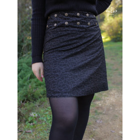jupe élégante velours noir texturé, portefeuille boutonné, jupe chic satinée noire automne hiver collant, haute gamme luxe