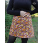 jupe femme en velours marron a fleurs jaune orange blanche rose bleue violet ceinture bouton pression