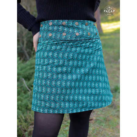 jupe coton imprimé taille unique pour femme avec ceinture large boutonnée coupe évasée