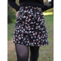 jupe velours noir chic imprimé a fleurs élégantes, portefeuille, taille haute ajustable femme, bouton pression