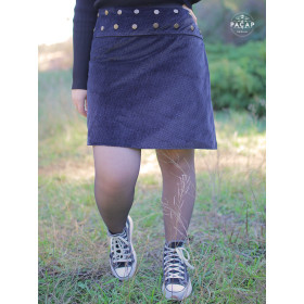 jupe grise et noire rayée Velours suédine lisse Portefeuille reversible évasée enveloppante wrap tube tulipe