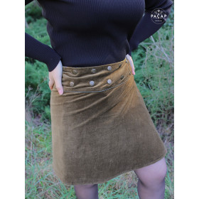 jupe femme velours daim marron peau peche abricot passepoil boutonnée automne hiver collant taille Haute