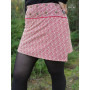 Jupe blanche patineuse coupe Trapèze ajustable à bouton, asymetrique, fendue,  taille haute, tissu imprimé rouge reglable,