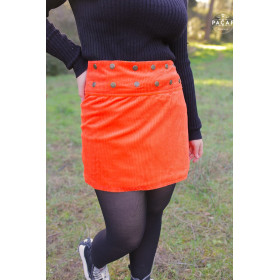 jupe orange ceinture bouton jupe femme velours fluo portefeuille boutonnée automne hiver Mini jupe flashy courte patineuse