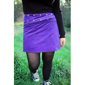 jupe bleue portefeuille velours Coupe droite Ceinture boutonnée automne hiver collant Mini jupe patineuse