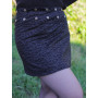 Jupe courte patineuse chic noire velours dévoré elegant ceinture 2 rangées de boutons pression