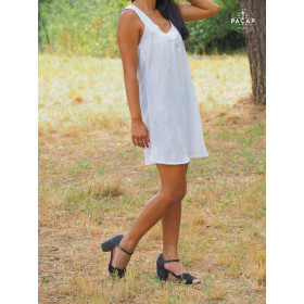 robe été courte blanche taille unique pour femme avec col rond