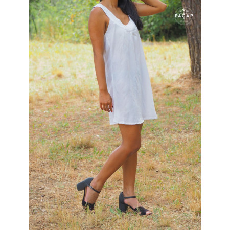 robe été courte blanche taille unique pour femme avec col rond