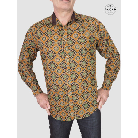 chemise décontractée marron imprimé arabesque