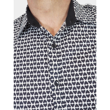 Chemise ZEN Ajustée Motif Coeurs Noir Manches Longues - HEART
