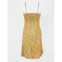 robe cintrée, robe jaune imprimé fleuri, robe décolleté, robe en viscose, robe taille élastiquée