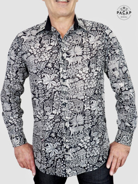 chemise noire imprimé jungle tigre leopard girafe savane