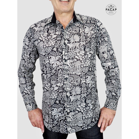 chemise noire imprimé jungle tigre leopard girafe savane