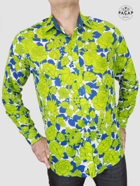 chemise florale verte manche longues