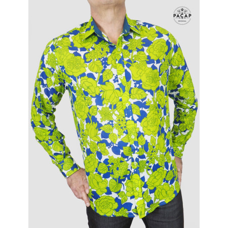 chemise florale verte manche longues