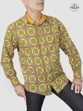 chemise orange ethnique azteque grossiste marque francaise