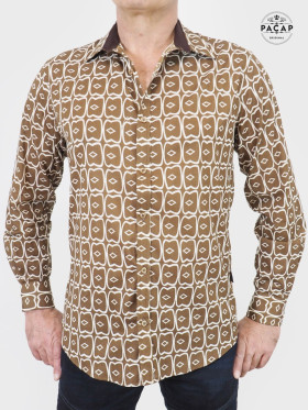 chemise marron rétro vintage imprimé ethnique