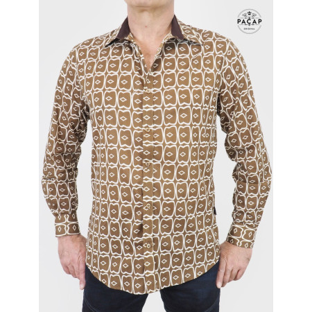 chemise marron rétro vintage imprimé ethnique