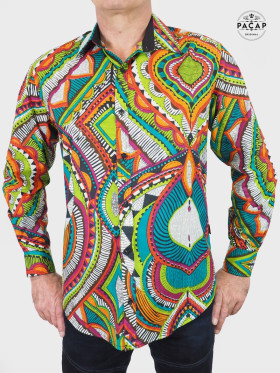 Chemise Ethnique Multicolore Imprimé Abstrait Africaine - BAKOU 2