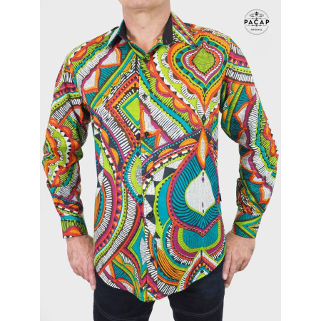 Chemise Ethnique Multicolore Imprimé Abstrait Africaine - BAKOU 2
