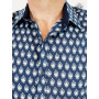 chemise habillée pour homme fleurs blanche sur fond bleu