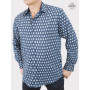 chemise bleue imprimé block print manche longue